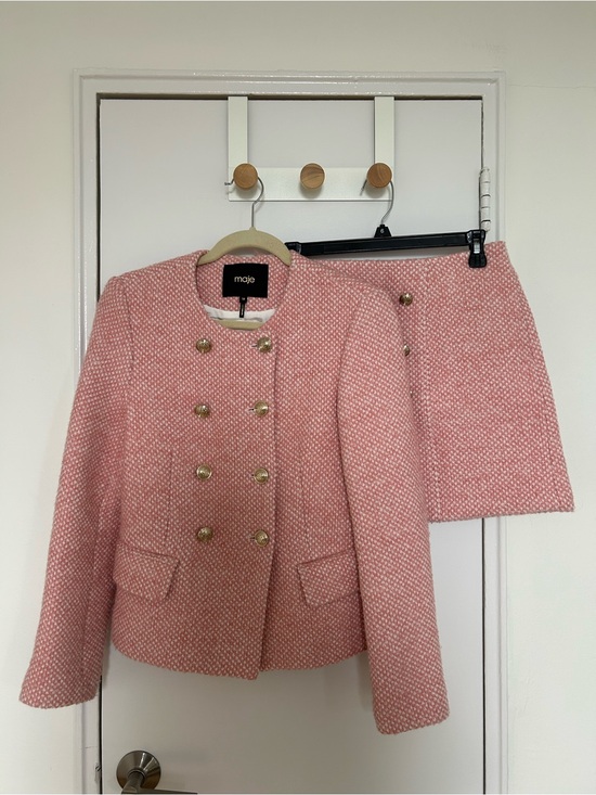 Maje Jackets & Blazers - Maje Pink Tweed Double-Breasted Jacket and Skirt Set